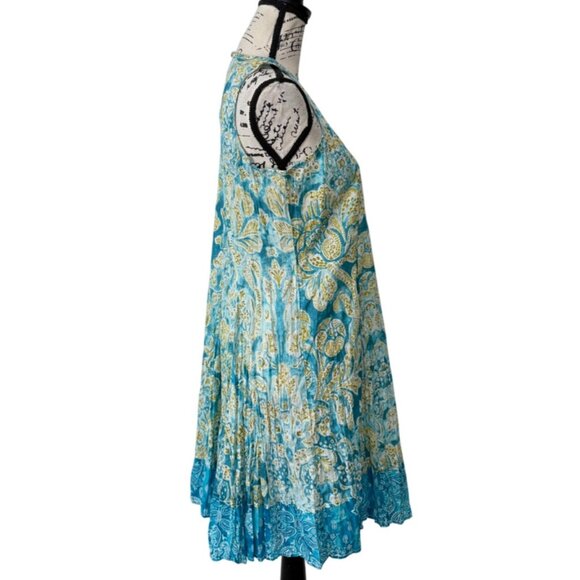 Cino Sleeveless Floral A-Line Mini Dress Cotton Blue Womens Size XXS - Picture 2 of 8